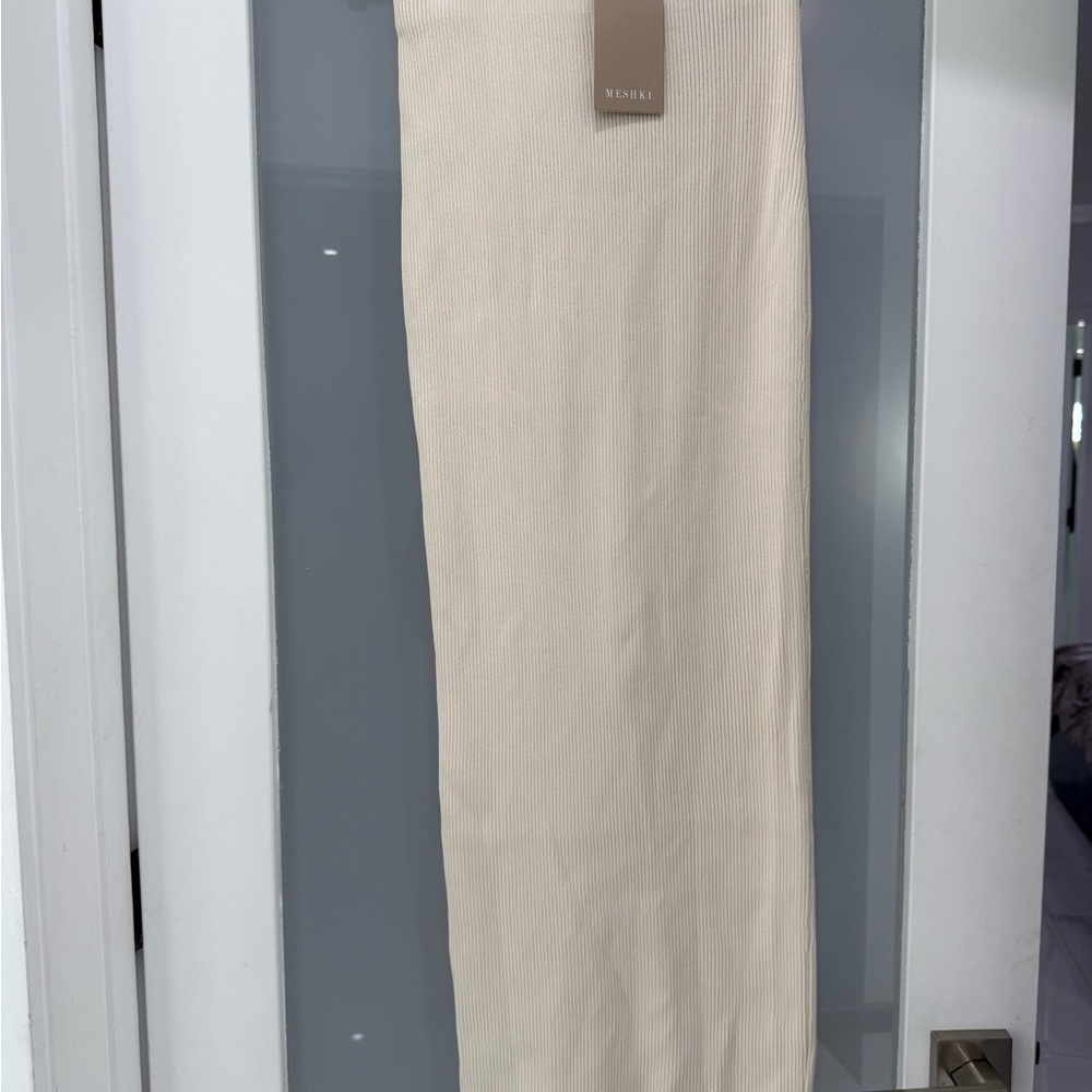 Meshki Cream Ribbed Pencil Skirt